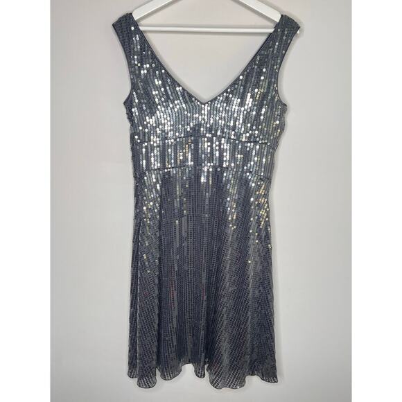 JS Collection Y2K Babydoll Silve Sequin Bow Mini Dress Women's Size 8 - Picture 7 of 9